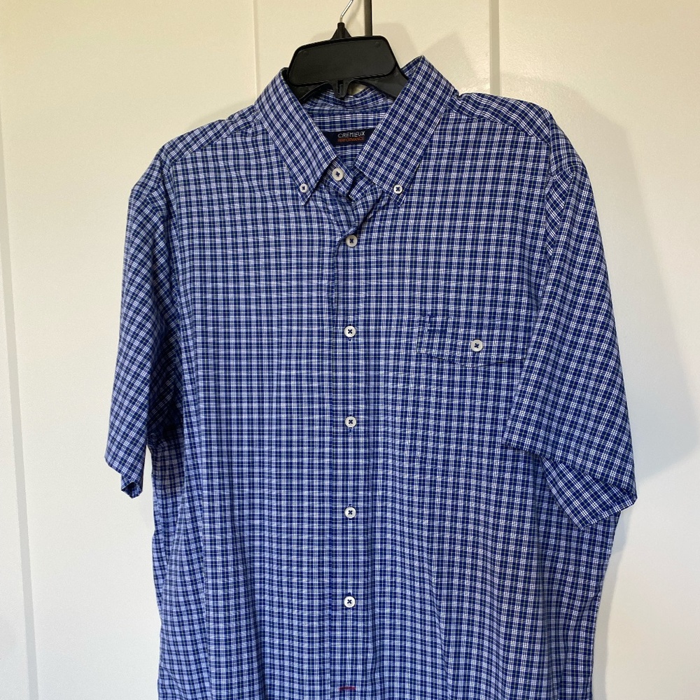 Cremieux Performance short sleeve button up - men XL - blue and white